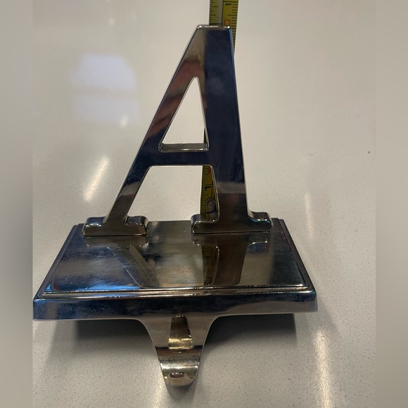 Silver metal Letter “A” stocking holder 5”w x 4”h for mantle or shelf - Picture 9 of 9